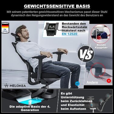 Офісний стілець 200 кг, 3-етапний механізм блокування, ергономічний офісний стілець XXL, ширший та більший, для зросту 160-202 см, широкі 3D підлокітники, динамічна поперекова підтримка, стілець з пінопласту XXL (щільність 40)