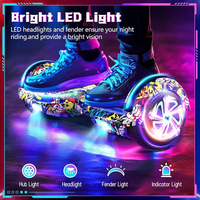 Електричний самобалансуючий ховерборд з шинами 6,5 дюймів, подвійним двигуном, Bluetooth-флеш-колесом зі світлодіодним підсвічуванням. Електричний самокат із самобалансуючими колесами.