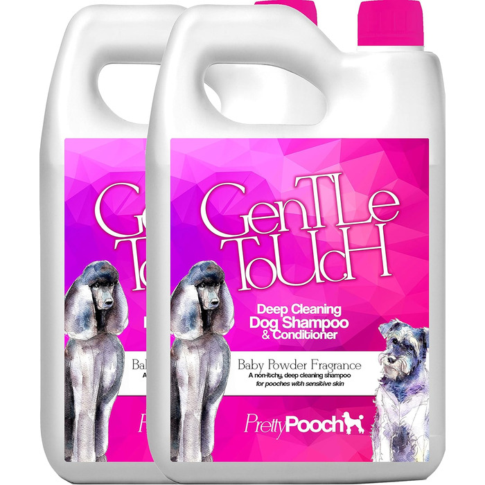 Шампунь та кондиціонер Pretty Pooch Gentle Touch для собак, професійний шампунь глибокого очищення для собак з чутливою шкірою, що не викликає свербежу (4 л, аромат дитячої присипки)