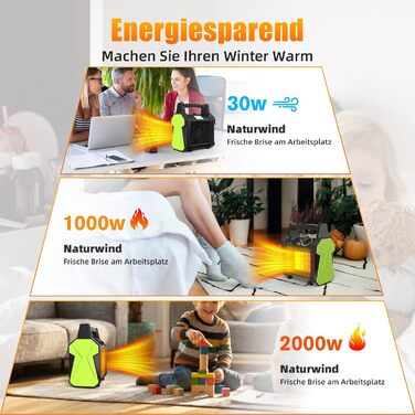 Вуличний вентилятор-обігрівач GARDTECH потужністю 2000 Вт, портативний обігрівач для теплиць із захистом від перегріву, швидконагріваючий керамічний гаражний обігрівач, електричний обігрівач для майстерні та теплиці (середній)