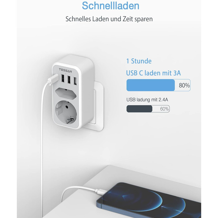 Подвійна вилка для розетки USB, багаторозеткова розетка з 4 вилками живлення USB, адаптер для розетки 2-місний вилка з USB, багато