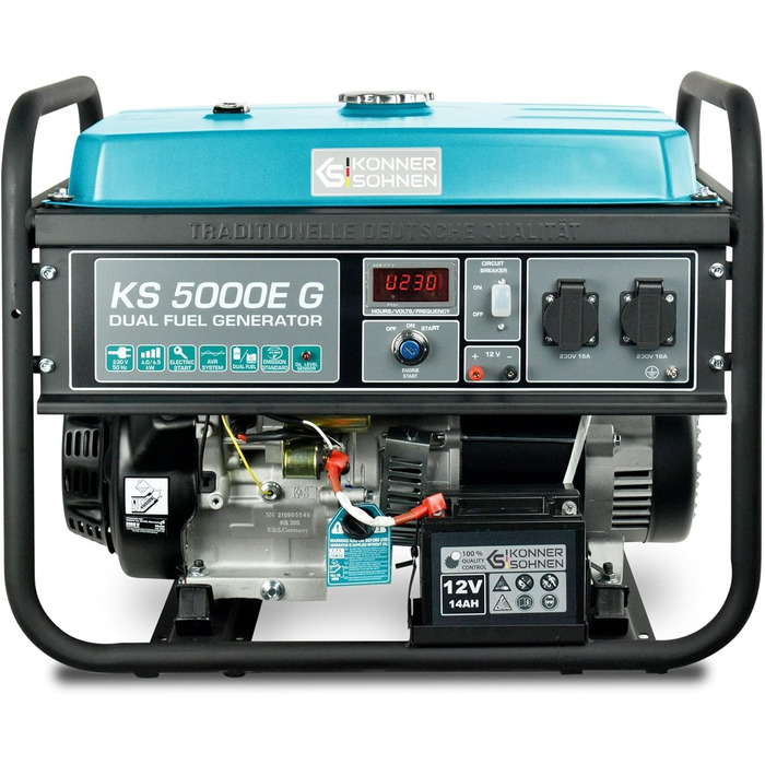 Генератор на зрідженому паливі/бензині K&S Knner&Shnen KS 5000E G серії DUAL FUEL, аварійний генератор потужністю 4500 Вт, ручний/електричний запуск, 2x16A, 12 В, генератор з (AVR), генератор живлення, захист генератора від короткого замикання Blue5eg