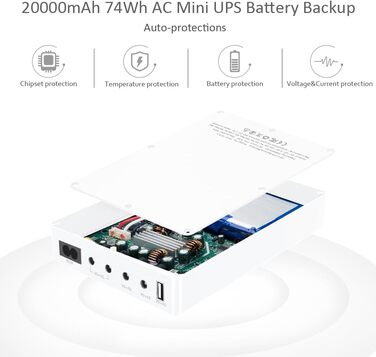 Міні-UPS для роутера, модему, камери з входом AC та виходами USB 5V DC 5V 9V 12V 3A (74Wh, білий)