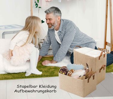 Кошик для зберігання речей з тканини AARAINBOW для шафи, складний органайзер для шафи з ручками, коробка для зберігання на 4 предмети, кошик, що штабелюється, 40x27x21 см (4 бежевого кольору)