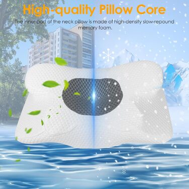 Подушка для шиї з піни з ефектом пам&39яті, ергономічна ортопедична подушка, регульована по висоті, подушка для сну на боці, спині та животі - 63 x 34 см x 9/12 см, біла