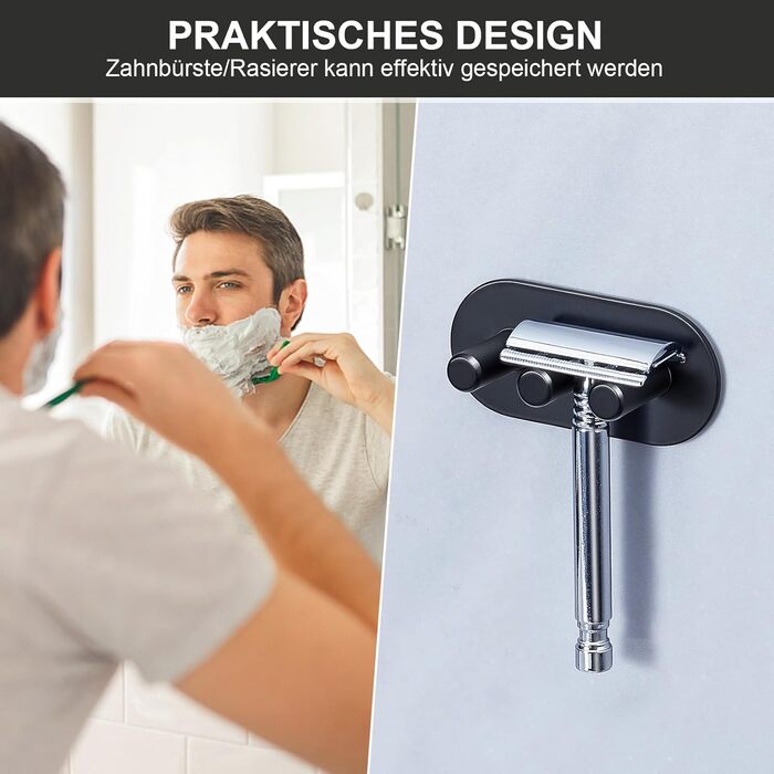 Тримач для зубної щітки Настінний без свердління Тримач для електричної зубної щітки, Тримач для головки щітки з нержавіючої сталі, Самоклеючий тримач для зубної щітки Тримач для головки для зубної щітки для зберігання у ванній кімнаті, чорний