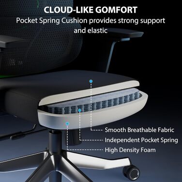 Ігрове крісло Eureka Axion з регульованою поперековою опорою, ергономічне офісне крісло з 4D підголівником/3D підлокітниками зі штучної шкіри, дихаюче сітчасте робоче крісло, чорно-синє