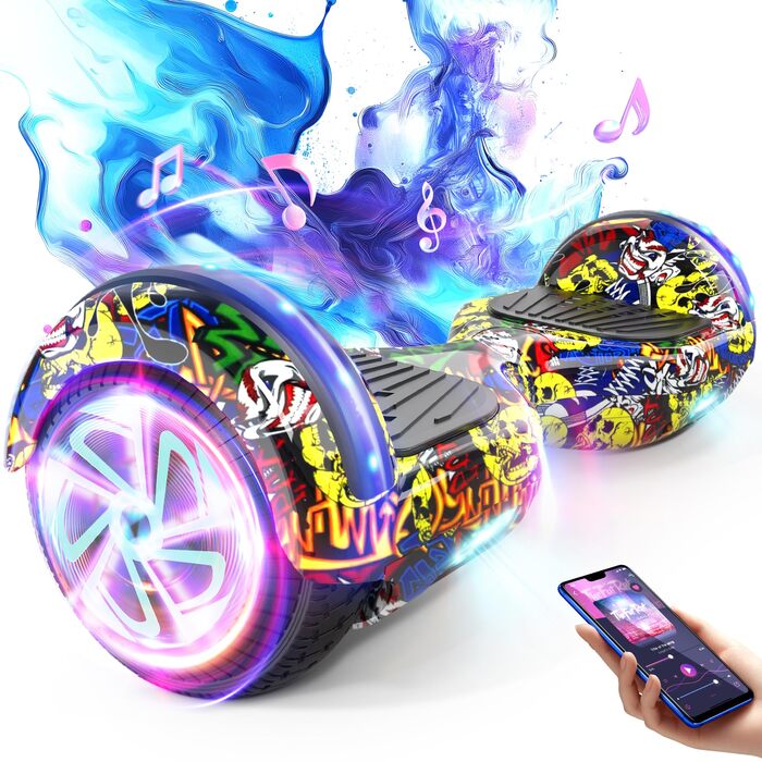 Електричний самобалансуючий ховерборд з шинами 6,5 дюймів, подвійним двигуном, Bluetooth-флеш-колесом зі світлодіодним підсвічуванням. Електричний самокат із самобалансуючими колесами.