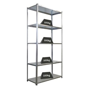 Безригельний стелаж PROREGAL Haldor з металевими полицями, 180 x 90 x 40 см (В x Ш x Г), 5 рівнів, вантажопідйомність полиць 100 кг, оцинкована сталь, металевий стелаж, кухонний стелаж, стелаж для підвалу, стелаж для гаража, стелаж для зберігання, 180 x 9