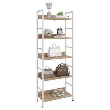 Книжкова полиця WOLTU, Відкрита окремостояча полиця з 5 полицями, Полиця для вітальні, спальні, кабінету, 60x160x27,5 см, Білий Світлий дуб, 5 полиць (60 x 27,5 x 160 см) Білий Світлий дуб