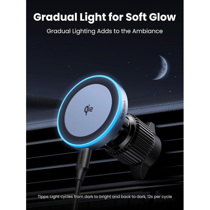 Сертифікований бездротовий автомобільний зарядний пристрій потужністю 15 Вт з функцією зарядки, сумісний з MagSafe для iPhone 16/1