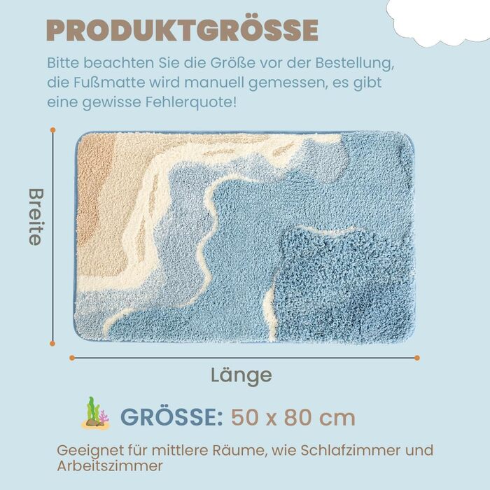 Милий килимок для ванної кімнати з океанічним мотивом, супервбираючий, можна прати в пральній машині, нековзний, пухнастий килимок для душу, спальні та вітальні, 50 x 80 см, Ocean 50 x 80 см (прямокутний) Ocean