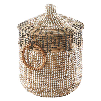 Кошик Kobolo BIRA зі зміями та морською травою Ø 31 см, В 44 см Кошик ручної роботи з кришкою бежевого кольору Органайзер Декоративний кошик Виготовлений з натурального матеріалу для іграшок, газет або книг