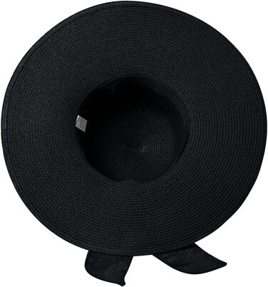 Жіноча солом&39яна капелюх-літній капелюх з бантом, пляжний капелюх, капелюх з полями, флоппі-капелюх, чорний, 56-58