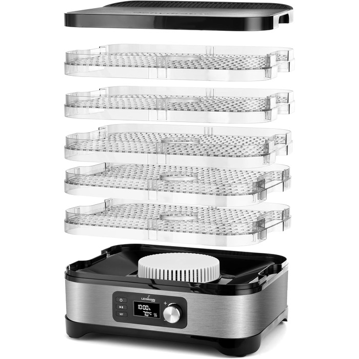 Дегідратор нержавіюча сталь 450W Сушарка для їжі з 5 рівнями дегідратора Дегідратор з регулятором температури 35-70C Сушарка для фруктів, грибів, м'яса, трав, без бісфенолу А, 4525