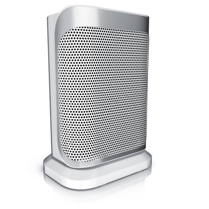 Енергозберігаючий, тихий вентилятор-обігрівач - 1500 Вт - 2 рівні потужності - Вентилятор-обігрівач для ванної кімнати - Плавне регулювання температури - Керамічний нагрівальний елемент - Термічний запобіжник - Нагрівач D Сріблястий / Білий