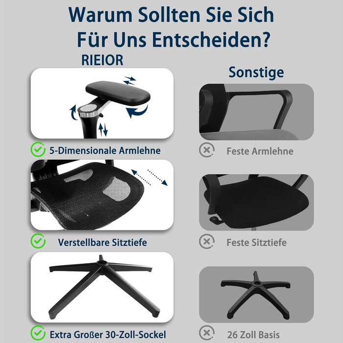 Ергономічне офісне крісло для високих і важких людей з підставкою для ніг, регульованими підлокітниками 5D, поперековою опорою, сітчастою спинкою, регульованою глибиною сидіння, обертове ігрове крісло, чорний колір S3 Elite Pro