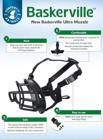Намордник Baskerville Ultra, розмір 4, запатентований намордник для собак, дозволяє собакам дихати, їсти та пити, запобігає кусанню та пошуку диких тварин, ідеально підходить для середніх та великих собак