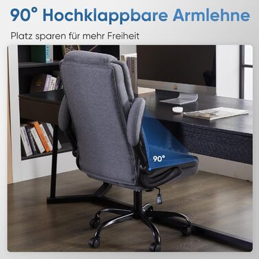 Крісло керівника з функцією гойдання, регульоване по висоті офісне крісло, ергономічне офісне крісло з підголівником та складними підлокітниками, обертове на 360 крісло, сіра тканина