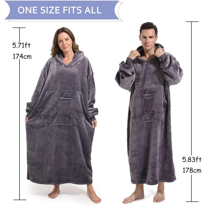 Портативна ковдра-толстовка великого розміру, супер товста тепла шерпа-флісова ковдра-толстовка з кишенями та рукавами для дорослих та дітей, темно-сіра1
