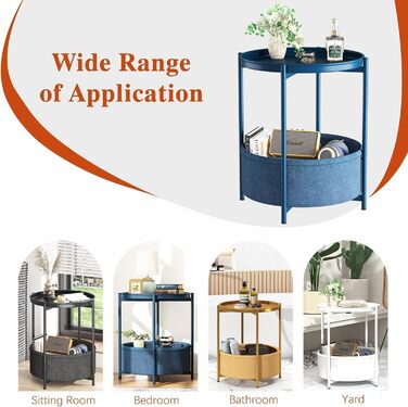 Круглий журнальний столик, маленький столик, металевий балконний столик, 2-ярусний диванний столик, журнальний столик з тканинним кошиком, тумбочка, столик для вітальні, журнальні столики для спальні, тераси, синій