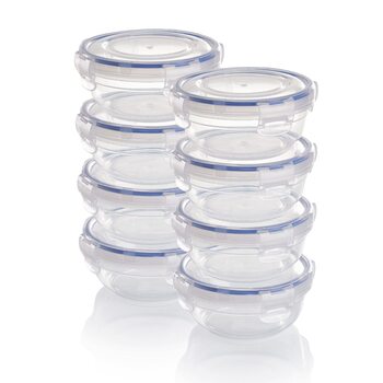 Набір пластикових контейнерів для зберігання продуктів Grizzly, 8 контейнерів з кришками, плоскі, круглі, штабелюються, ударостійкі, можна використовувати в мікрохвильовій печі та посудомийній машині, 8 x 400 мл