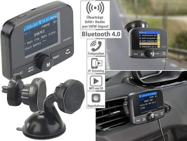 Автомобільний приймач auvisio DAB автомобільний приймач DAB/DAB, FM-передавач, Bluetooth, функція гучного зв'язку (автомобільний адаптер DAB, адаптер автомагнітоли DAB, прикурювач)