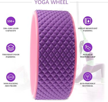 Колесо для йоги Mikinona з пластику для фітнесу та пілатесу, валик для спини з масажними виступами, нековзне колесо для прогинів назад для тренувань з йоги та розкриття хребта, підходить для початківців, рожевий