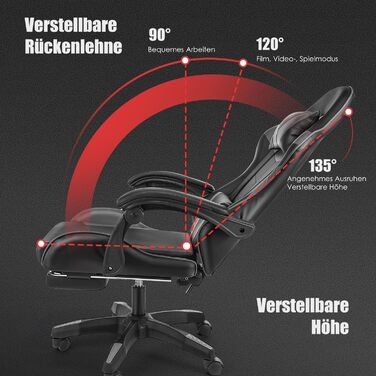 Ігрове крісло, комп&39ютерне крісло з підставкою для ніг та поперековою подушкою, ергономічне гоночне ігрове крісло з регульованим підголівником, офісне крісло, ігрове крісло вантажопідйомністю 150 кг (чорно-сіре).