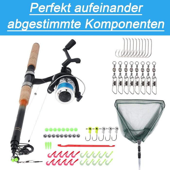 Набір для лову форелі/окуня з підсаком повністю зібраний та намотуваний Повний рибальський набір для звичайних рибалок та початківців, набір для лову форелі, вудка для форелі, довжина телескопічного вудилища 210 см