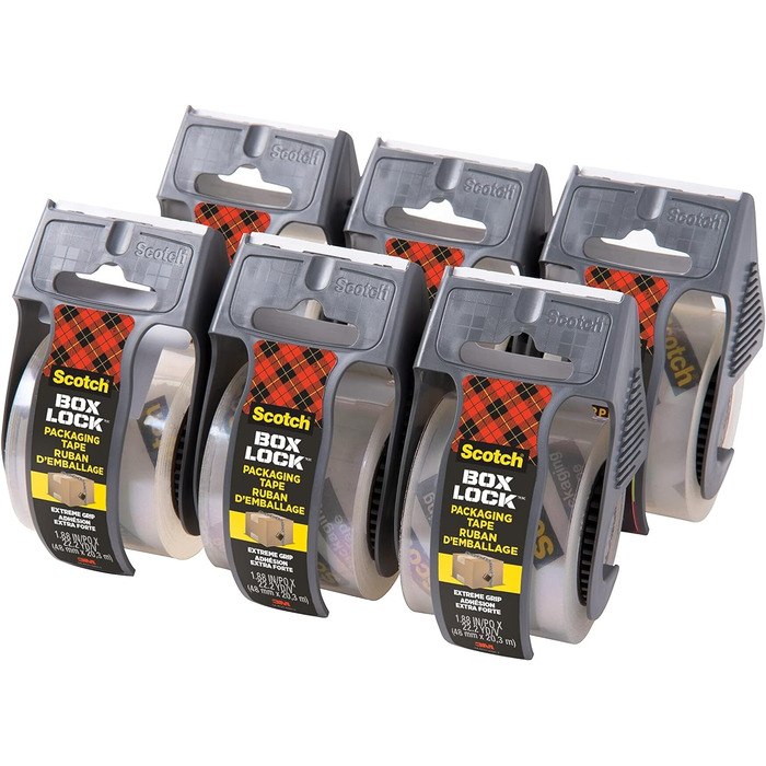 Пакувальна стрічка Scotch Box Lock - 6 рулонів з дозатором, 48 мм x 20,3 м - Міцна транспортна та пакувальна стрічка - Ідеально підходить для пакування посилок і коробок