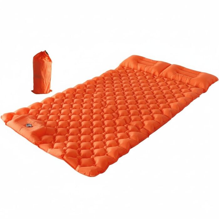 Килимок для сну для 2 осіб, надувний матрац для кемпінгу товщиною 10 см з вбудованим ножним насосом та подушкою, надлегкий килимок для сну 195x130 см, надувний матрац для намету, походів, пляжу та подорожей