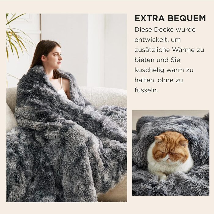 Плюшева ковдра BEDSURE - Пухнаста ковдра, Тепла шерпа-ковдра для дивана, Товста ковдра зі штучного хутра, Ковдра для дивана, Пухнаста ковдра зі штучного хутра, Декоративна ковдра для дивана, Сірий, 150x200 см (Колір краватки сірий 150 x 200 см)