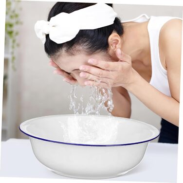 Емальована миска для змішування з армованої емалі 34 см, велика вінтажна, для миття овочів та домашнього використання, біла універсальна кухонна миска