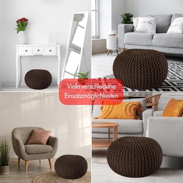 В&39язаний пуф ручної роботи Ø 55 см або Ø 45 см Подушка на підлогу, подушка на крісло, пуф для ніг, крісло-мішок - з елегантним виглядом об&39ємної в&39язки - внутрішнє оздоблення (коричневий, Ø 45 см) Коричневий Ø 45 см