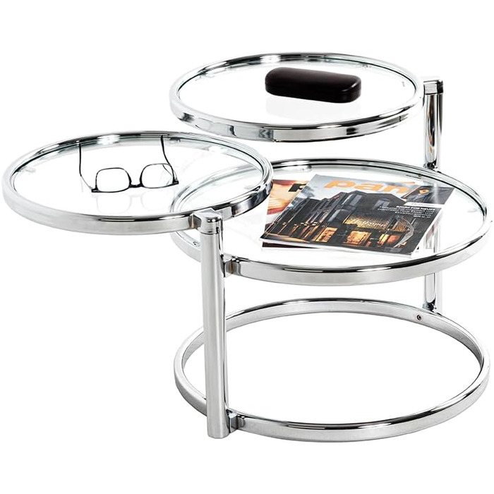 Журнальний столик HAKU Furniture, хром, метал, безпечне скло - Розміри Ш 58-140 см x В 43 см x Г 50 см, Стиль Сучасний