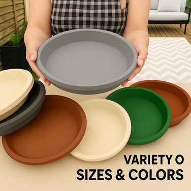 Набір із 5 блюдець для квіткових горщиків для дому та саду, пластикові, блюдця для рослин для використання в приміщенні та на вулиці, блюдця для рослинних горщиків, різні розміри та кольори (бежевий, 32 см зовнішній / 25 см внутрішній) 32 см бежевий