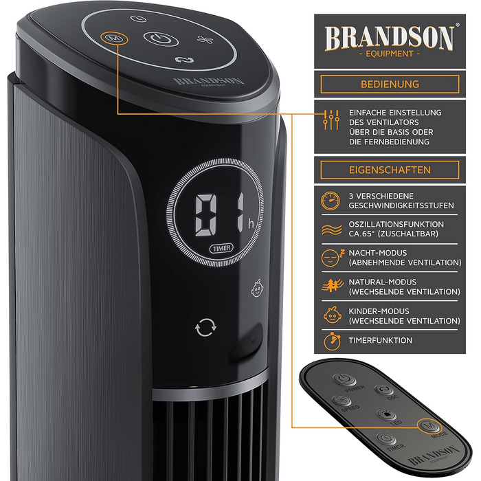 Баштовий вентилятор з пультом дистанційного керування 108 см - вентилятор нахиляється на 10 градусів - вентилятор на п'єдесталі з