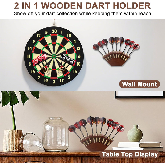 Дерев&39яний тримач для дротиків 2-в-1 та настінне кріплення Високоякісний тримач для дротиків Презентаційна стійка для дротиків Преміальний аксесуар для дротиків, колір горіхового дерева