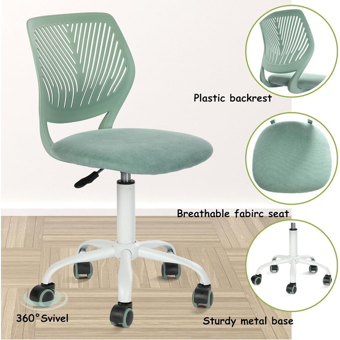 Крісло для домашнього офісу FurnitureR, ергономічне обертове крісло з регульованою висотою та коліщатками, сучасне комп&39ютерне крісло для навчання та офісу, тканина Morandi кольору Aqua, Крісло для домашнього офісу