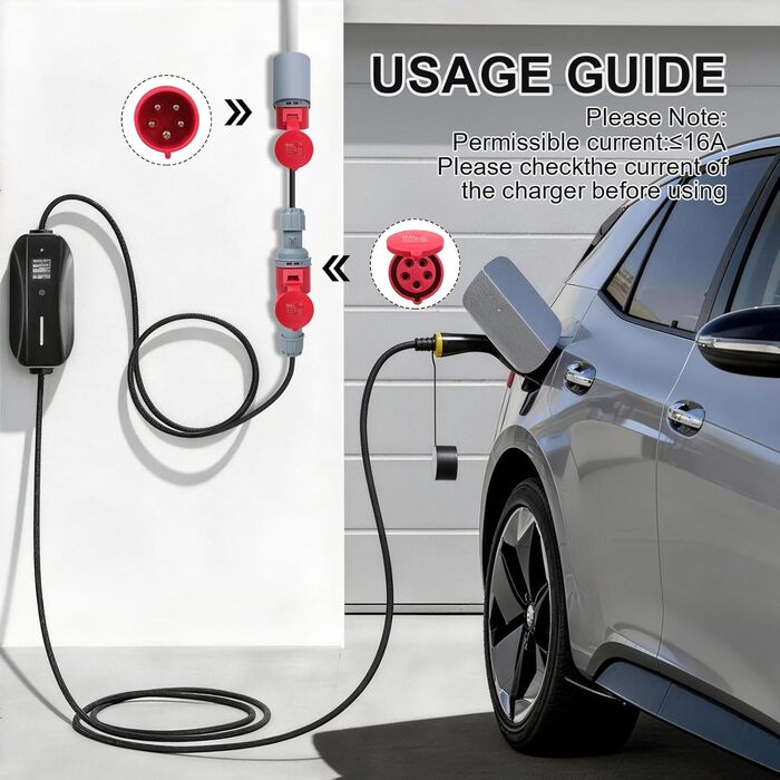 Перехідник CEE з вилки 32A на розетку 16A, високострумовий адаптер із захисною кришкою, 3 фази, 5 контактів, 50 см, водонепроникний IP44, підходить для промислового та побутового використання (32-16)