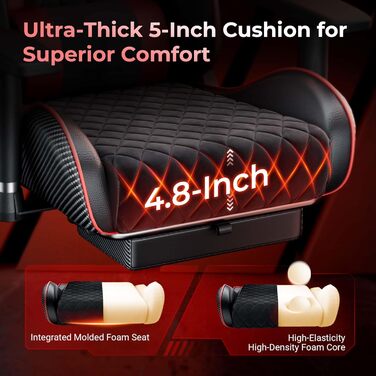 Геймерське крісло seenda GCPro-10 Офісне крісло Спинка з безступінчастим регулюванням на 145 Повністю металевий каркас 150 кг 2D підлокітники 5-дюймова подушка та підголівник/поперекова опора Карбоновий дизайн (uk01)