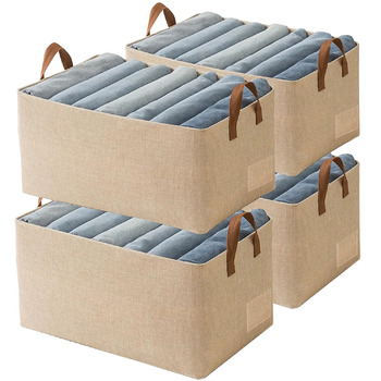 Кошик для зберігання речей з тканини AARAINBOW для шафи, складний органайзер для шафи з ручками, коробка для зберігання на 4 предмети, кошик, що штабелюється, 40x27x21 см (4 бежевого кольору)
