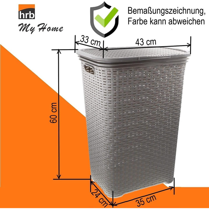 Кошик для білизни з кришкою з ротанга, пластиковий для зберігання білизни, сортувальник для білизни (65 л - квадратний, антрацит)