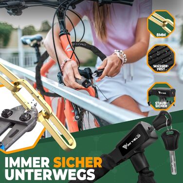 Ланцюговий замок для велосипеда MIVELO із загартованої сталі - довжина 85 см I Велосипедний замок - Ланцюгові замки високої безпеки I Квадратний ланцюг 8 мм - Блокування колеса велосипеда, електровелосипеда та електросамоката (з ключем) 85 см З ключем