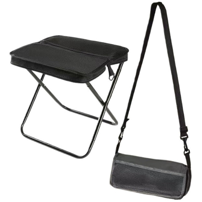 Портативний стілець для альпінізму та походів, складний стілець-рюкзак, маленький складний стілець, витримує до 150 кг, вуличний складний стілець із блискавкою для подорожей, кемпінгу, риболовлі (чорний, L) Великий чорний