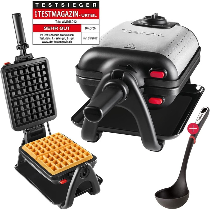 Вафельниця Tefal Profi King Size 1200 Вт, обертова подвійна вафельниця для 2 бельгійських товстих вафель, пластини з антипригарним покриттям, функція обертання, регулятор температури, срібло для миття в посудомийній машині