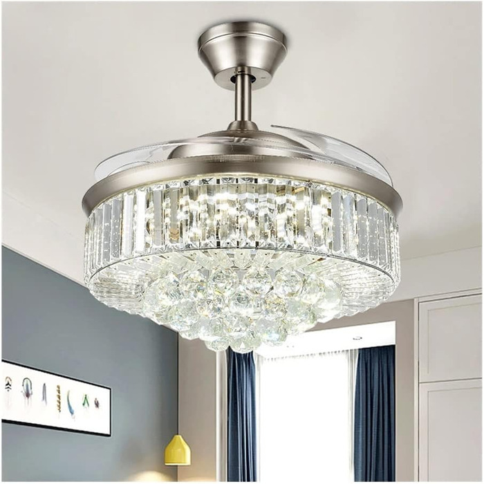 Тиха вентиляторна лампа кришталева люстра стельовий вентилятор зі світлом, сучасний невидимий стельовий вентилятор з пультом диста