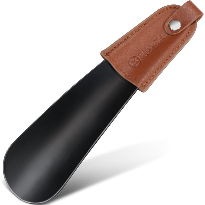 Короткий ріжок для взуття з нержавіючої сталі 17 см, маленький ріжок для взуття зі шкіряною ручкою (чорний)