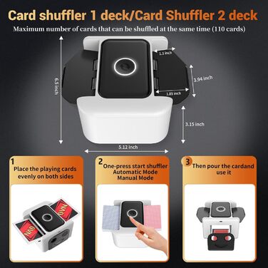 Автоматичний перезаряджуваний мішальник карт для 1-2 колод, тихий електричний міксер для карт, портативний швидкий мішальник, автоматичний мішальник для гральних карт для UNO, Раммі, Phase 10 (Білий)